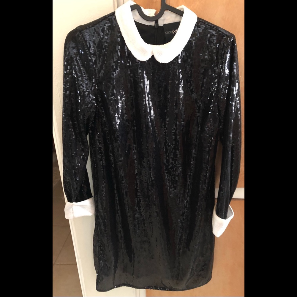 ASOS Petite Mini Sequin Dress Black White Small 4